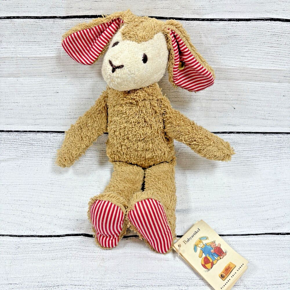 Margarete Steiff Babyartikel Bunny Rabbit Brown Red White Stripe 10" Plush Toy